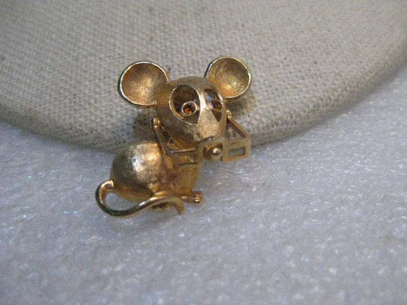 etched design brooch for women -Vintage Avon Mouse Brooch, with Glasses, Rhinestone Eyes, 1970's. Gold Tone, 1"