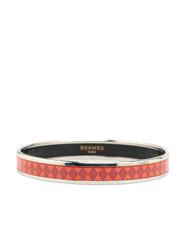 lattice pattern bracelets for women -Narrow Printed Enamel Bangle with Palladium-Plated Metal Finish