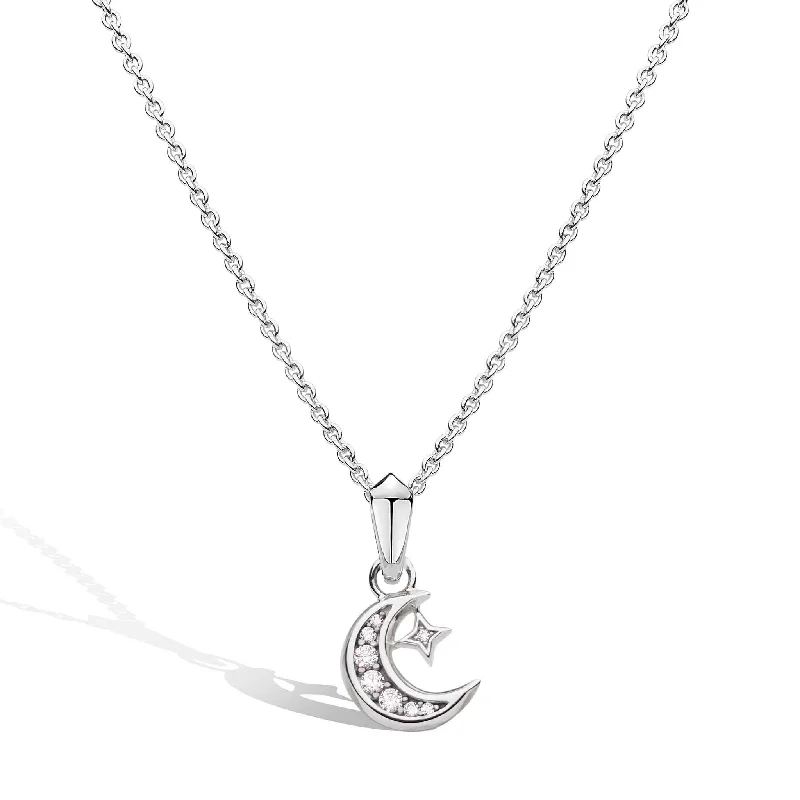 ladies necklaces twisted edges -Silver Celeste Cubic Zirconia Set Crescent Moon Necklace