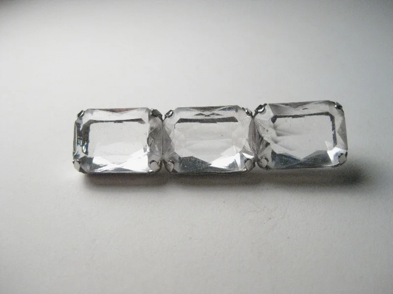 ladies silver brooch fluorite stones -Vintage 1980s Like Ice,  Clear Faux Diamond Bar Brooch/Pin, 2"