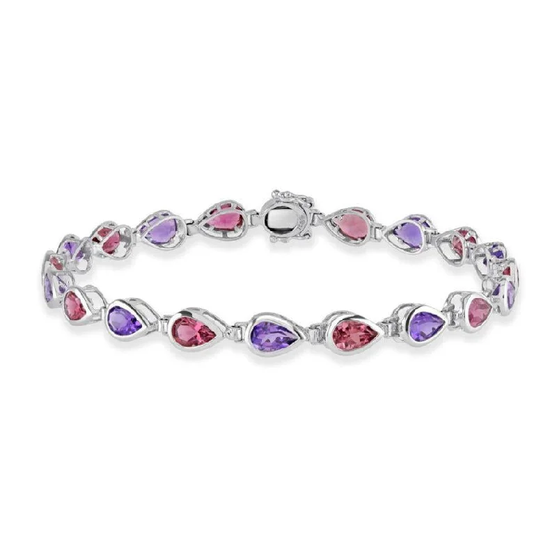 ladies white gold bracelets twists -18ct White Gold Pear Cut Amethyst & Pink Tourmaline Set Bracelet