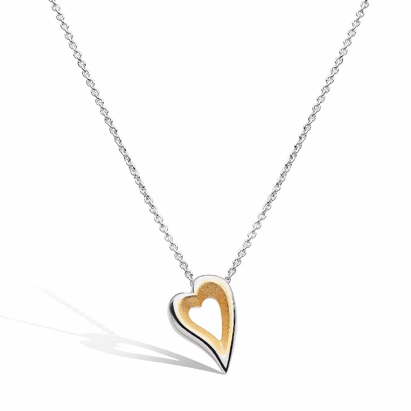 layered necklaces for women trendy -Silver & Yellow Gold Plated Desire Love Story Golden Heart Necklace