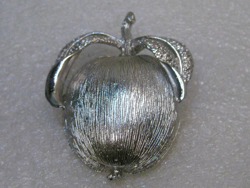 ladies tassel brooch stylish -Vintage Sarah Coventry Apple Brooch, 2.25", Silver Tone, 1970's