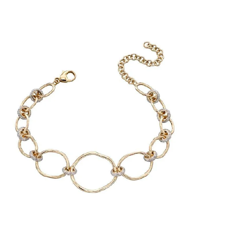 ladies yellow gold bracelets dots -9ct Yellow & White Gold Diamond Set Hammered Loop Bracelet