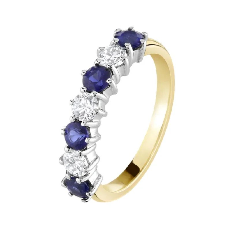 Ladies group gleam rings -18ct Yellow Gold 7-Stone Sapphire & Diamond Claw Set Ring