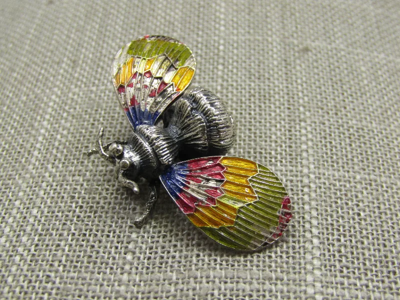 ladies gold brooch arrow design -Vintage Sterling Enameled Bee Brooch, Beau Sterling, 1.5"