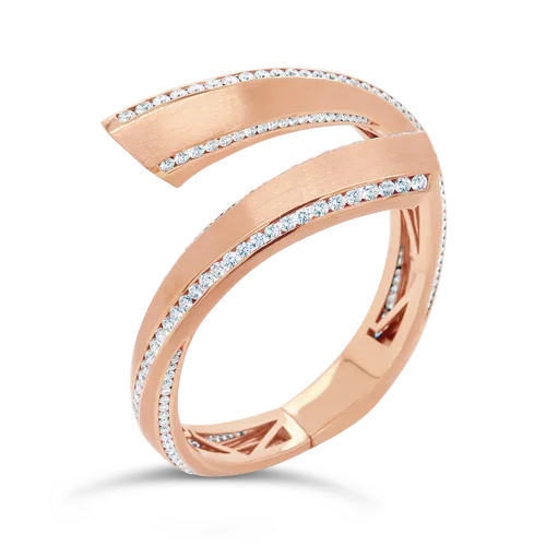 layered bracelets for women trendy -Rose Gold & Diamond Bypass Cuff Bracelet