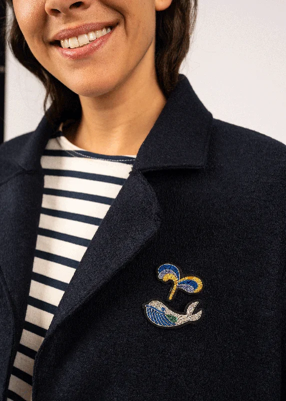 rose gold moon brooch for women -Whale embroidered brooch - SAINT JAMES x Macon & Lesquoy (BLANC/BLEU)