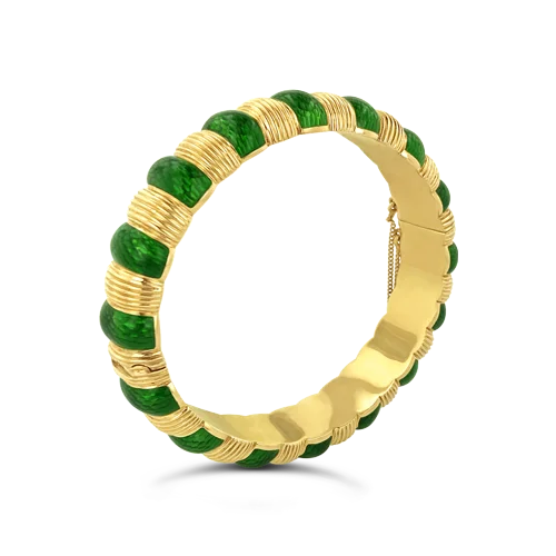 abstract shape bracelets for women -Tiffany Gold & Green Enamel Estate Bangle Bracelet