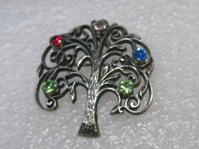 floral brooch for women vintage -Vintage Sterling Tree of Life Brooch, Faux Gemstones, signed Anson, 1.25", 4.89 gr.