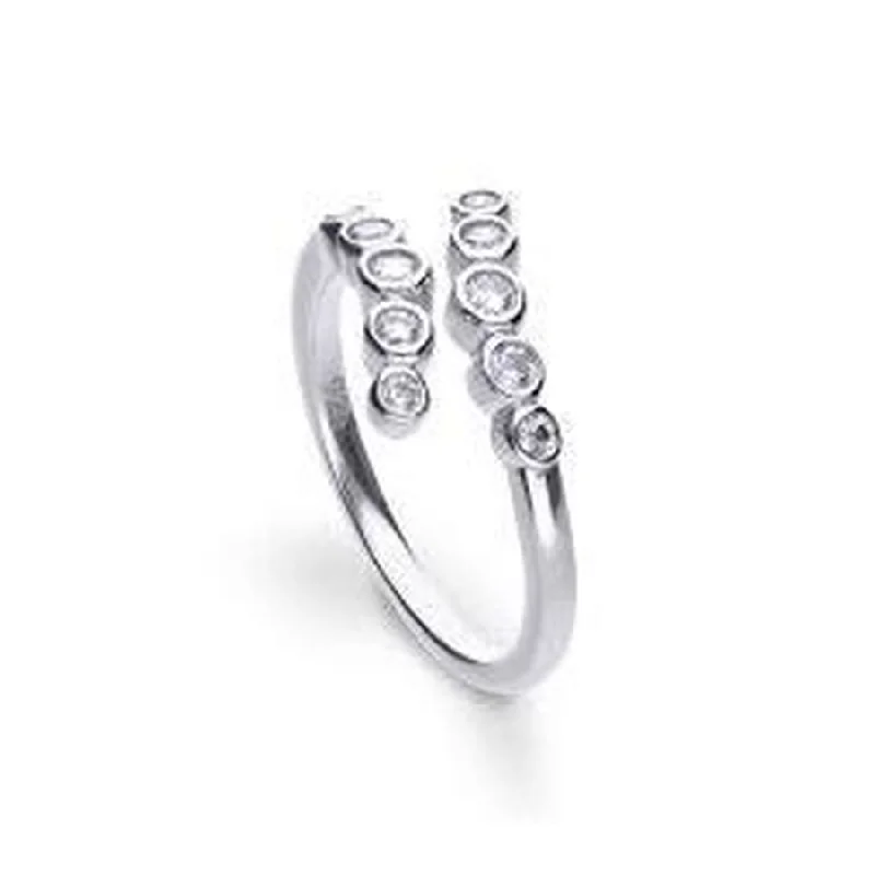 Ladies playful acrylic rings -Silver Cubic Zirconia Set Crossover Ring, size K 1/2