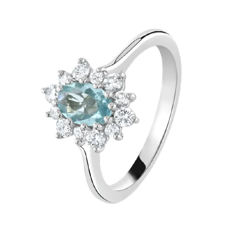 Ladies heavy bold rings -Platinum Oval Cut Paraiba Tourmaline & Round Brilliant Cut Diamond Cluster Ring