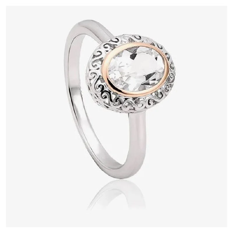 Ladies ease glow rings -Silver & 9ct Rose Gold Looking Glass White Topaz Set Ring