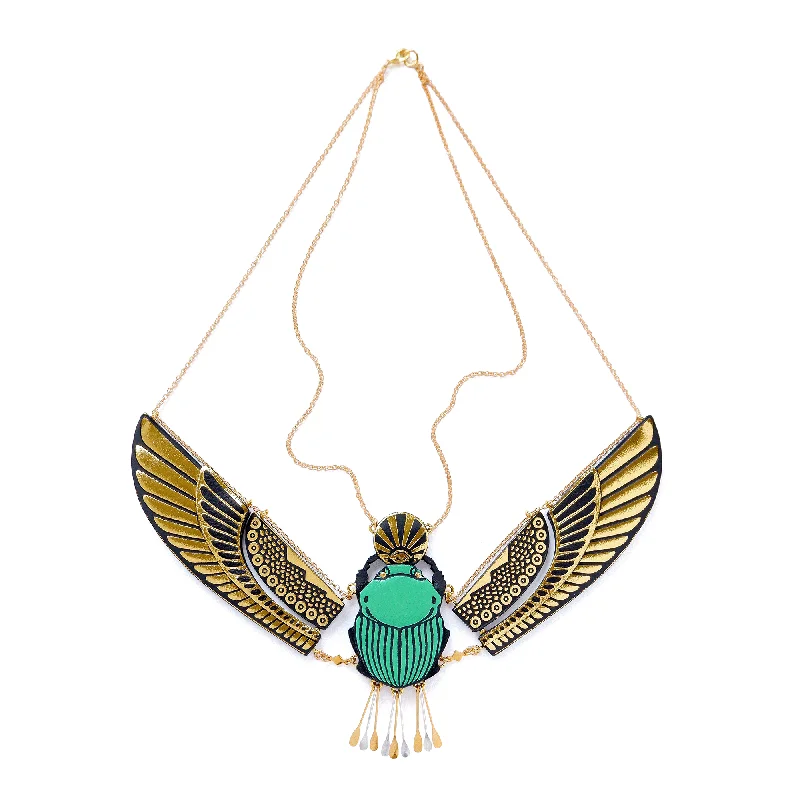 ladies white gold necklaces pearls -WINGED SCARAB . necklace