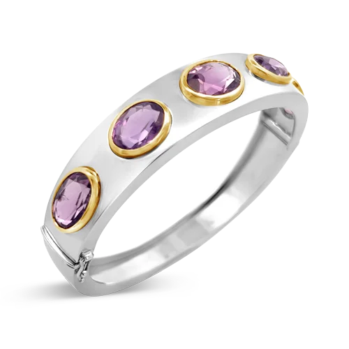 rose gold wave bracelets for women -Oval Amethyst Bangle Bracelet