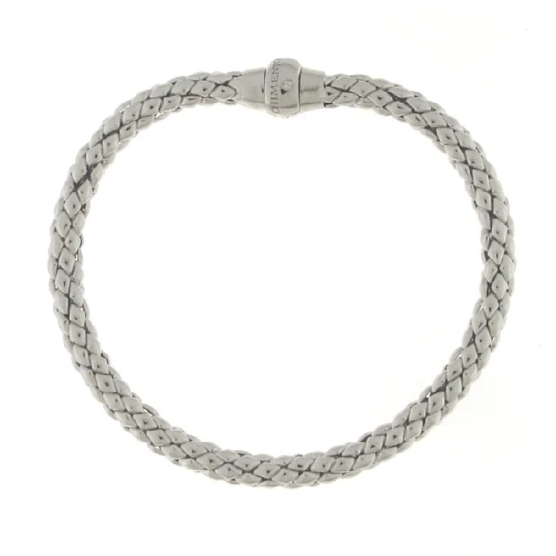 polished silver bracelets for women -18ct White Gold Stretch Classic Bangle with Diamond Set Clasp