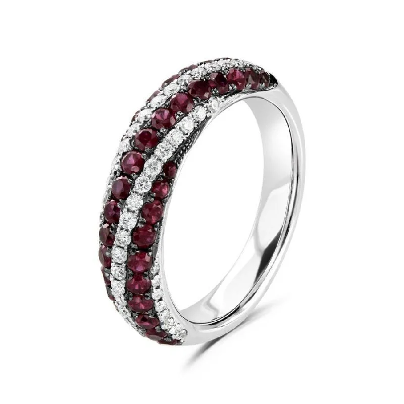 Ladies disc glow rings -18ct White Gold Ruby & Diamond Set Striped Ring