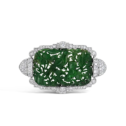 knot design brooch for women -Antique Jade & Diamond Brooch