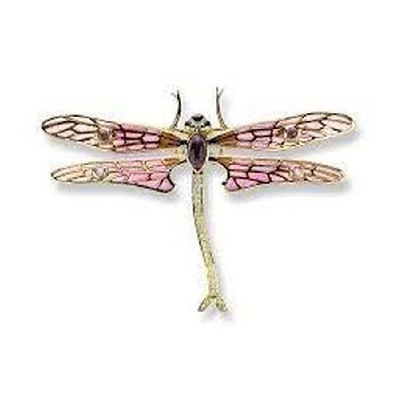 ladies brooch geometric cuts -18ct Yellow Gold Enamel Set Large Dragonfly Brooch