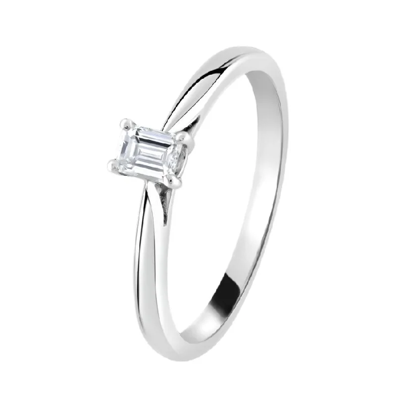 Ladies sapphire blue rings -0.33ct Emerald Cut Diamond Solitaire Platinum Ring