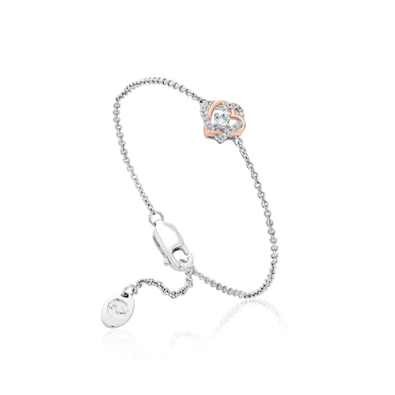 ladies silver bracelets onyx stones -Silver & 9ct Rose Gold Always In My Heart White Topaz Set Bracelet