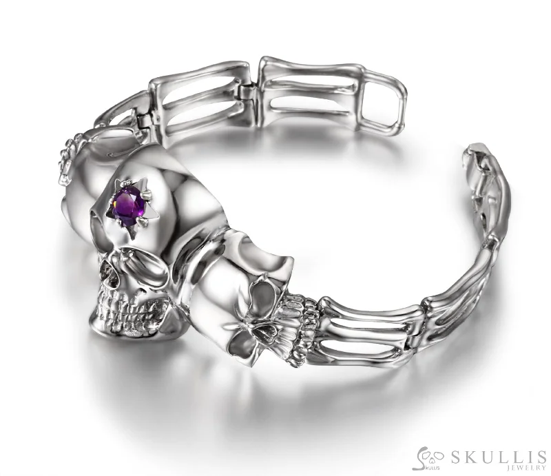 tassel end bracelets for women -925 Sterling Silver Skull Bracelet with Amethyst