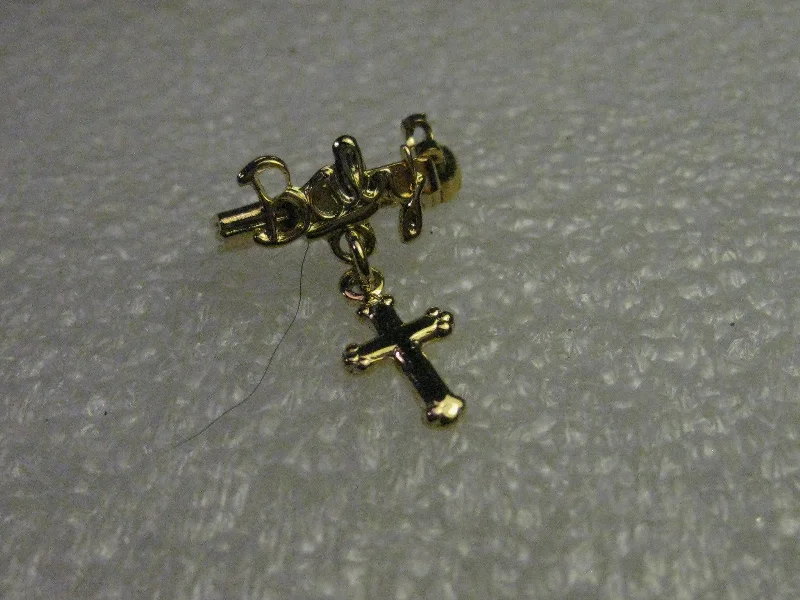 ladies gem brooch family themes -Vintage Baby Christening Brooch with Dangling Cross, Goldtone,