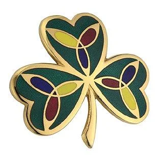 ladies silver brooch labradorite stones -Gold Plated Shamrock Brooch