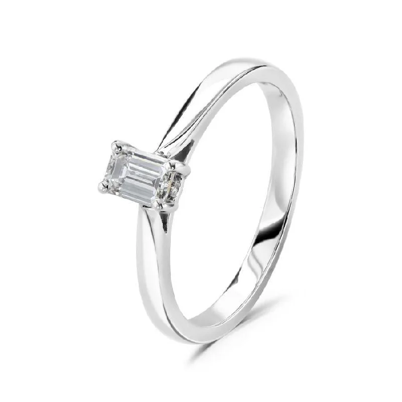 Ladies citrine yellow rings -Platinum Emerald Cut Solitaire Diamond Ring