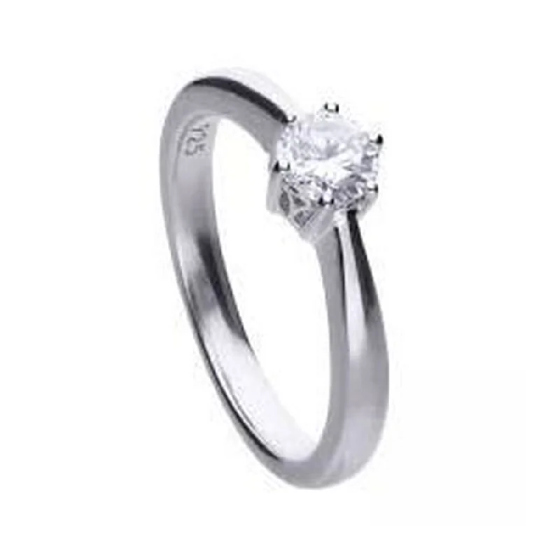 Ladies Asian flair rings -Silver Round Cubic Zirconia Solitaire Ring, size M 1/2