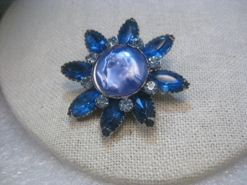 minimalist dot brooch for women -Vintage Silver Tone Blue Marquise & Pearly Button Starburst Brooch, 1950-1960's