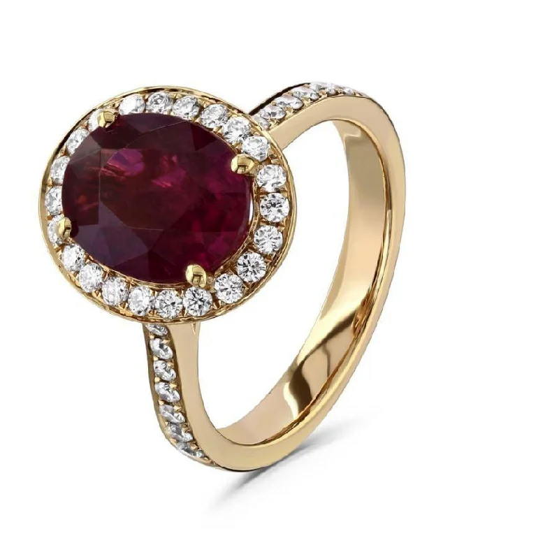 Ladies jet onyx rings -18ct Rose Gold Oval Cut Rubellite & Diamond Halo Cluster Ring with Diamond Shoulders