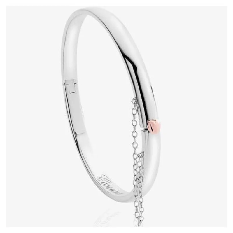 dotted pattern bracelets for women -Silver and 9ct Rose Gold Cariad Hinged Bangle w/ safety chain