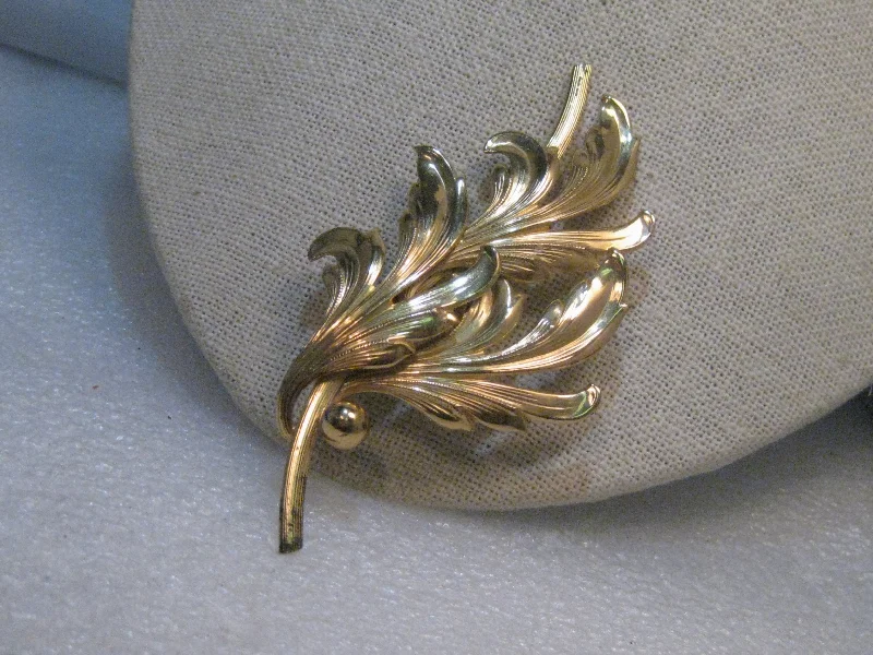 ladies silver brooch coral stones -1940's Sterling Forstner Leaf Brooch, Vermeil, Layered, 3.5", 16.01 Grams