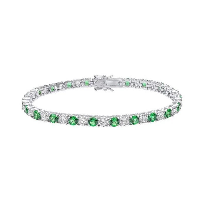 gold flower design bracelets for women -Silver Green & White Cubic Zirconia Tennis Bracelet