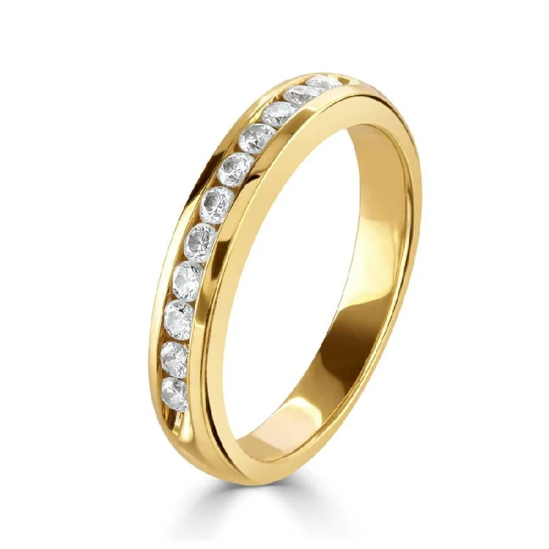 Ladies silky pearl rings -18ct Yellow Gold 11-Stone Round Brilliant Cut Diamond Half Eternity Ring