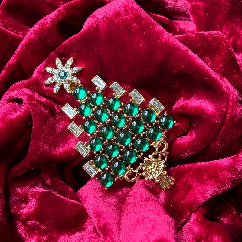 beaded brooch for women -Green Christmas tree brooch with candles