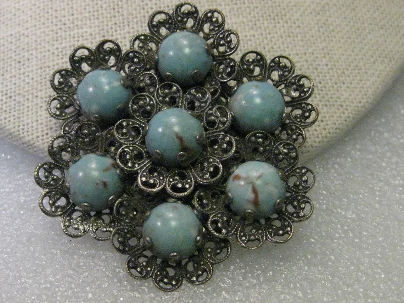 star accent brooch for women -Vintage Brooch, Silver tone Filigree Blue Stone Art Deco Blossom Shaped, 2.25"