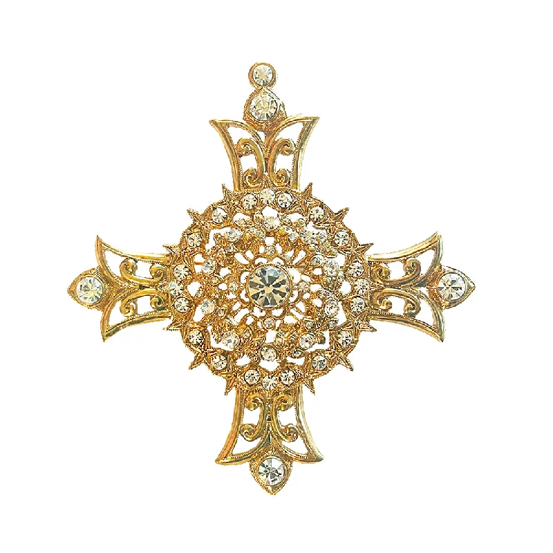 luxury gold brooch for ladies special occasions -Maltese Cross Brooch