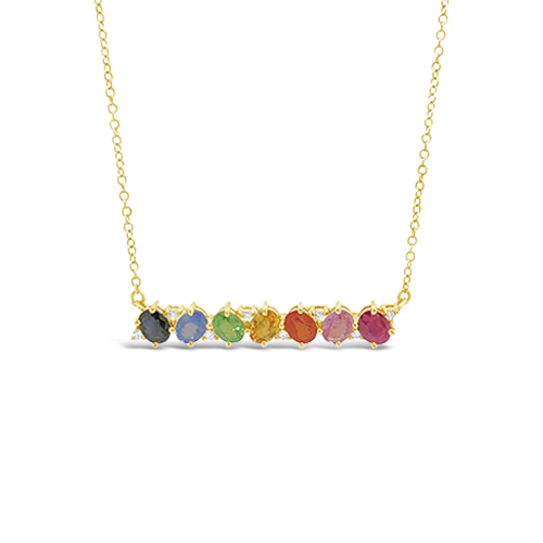 ladies gold necklaces bee pendants -Multi-color Sapphire & Diamond Bar Necklace