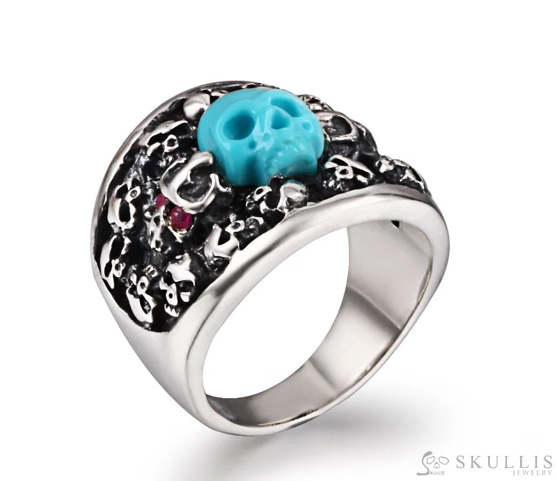 Ladies mighty elephant rings -Gem Skull Ring of American Turquoise Carved Skull in 925 Sterling Silver