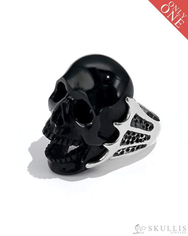 Ladies clan charm rings -Gem Skull Ring of Black Obsidian Carved Skull, 925 Sterling Silver, US Size 7 - 9500088