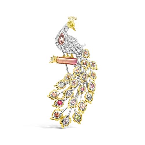 trendy minimalist brooch for ladies -Multi-stone Peacock Brooch