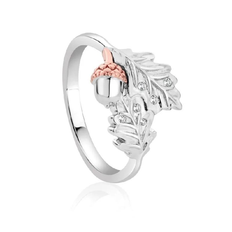 Ladies shiny gloss rings -Silver and 9ct Rose Gold Royal Oak Leaf Ring