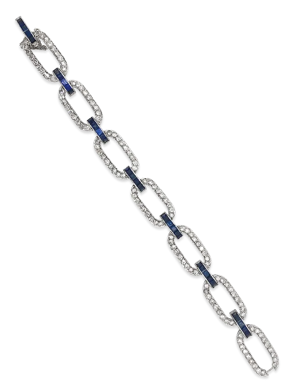 minimalist silver bracelets for women -Sapphire & Diamond Estate Bracelet