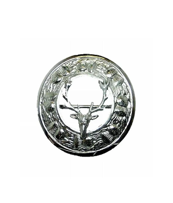 grid pattern brooch for women -Thistle Design, Stag Centre Plaid Brooch