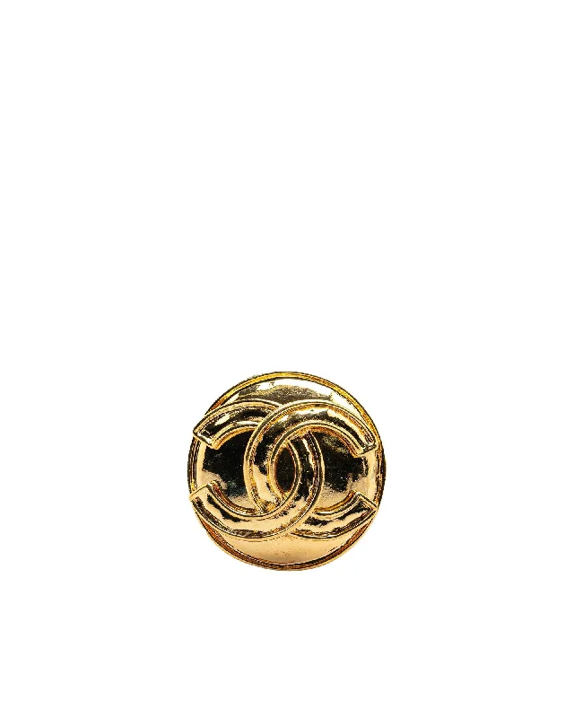 floral brooch for women vintage -Gold Plated Round Brooch with CC Logo