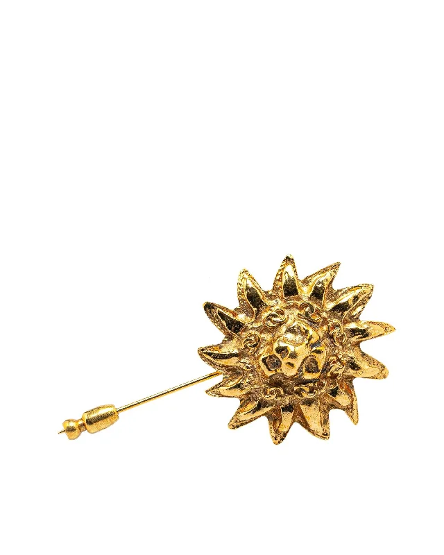 ladies brooch rope textures -Gold Plated Lion Pin Brooch with Push Lock Closure