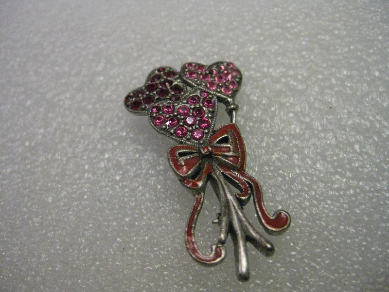 ladies pearl brooch classic -Vintage Rhinestone Heart Balloon Bouquet Brooch, Pink and Red