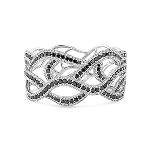 knot design bracelets for women -Black & White Diamond Swirl Bangle Bracelet